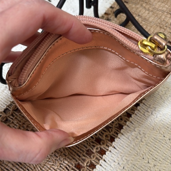 Lodis Leather RFID Metallic Rose Gold Shimmer Zipper Clutch and Coin Pouch Set - Picture 10 of 14
